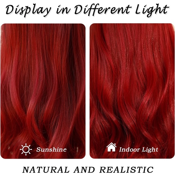 Long Wavy Wine Red Wigs Pink Skunk Stripe Synthetic Wig Middle Part Curly Wavy - Picture 7 of 11